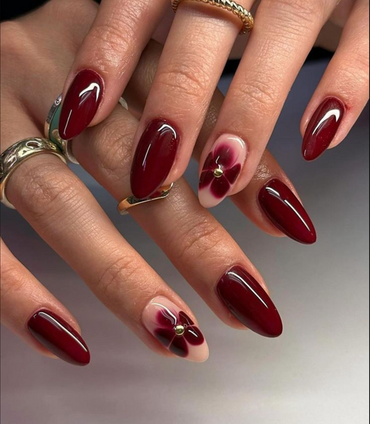 Wine Nails With Blooming Gel Effect